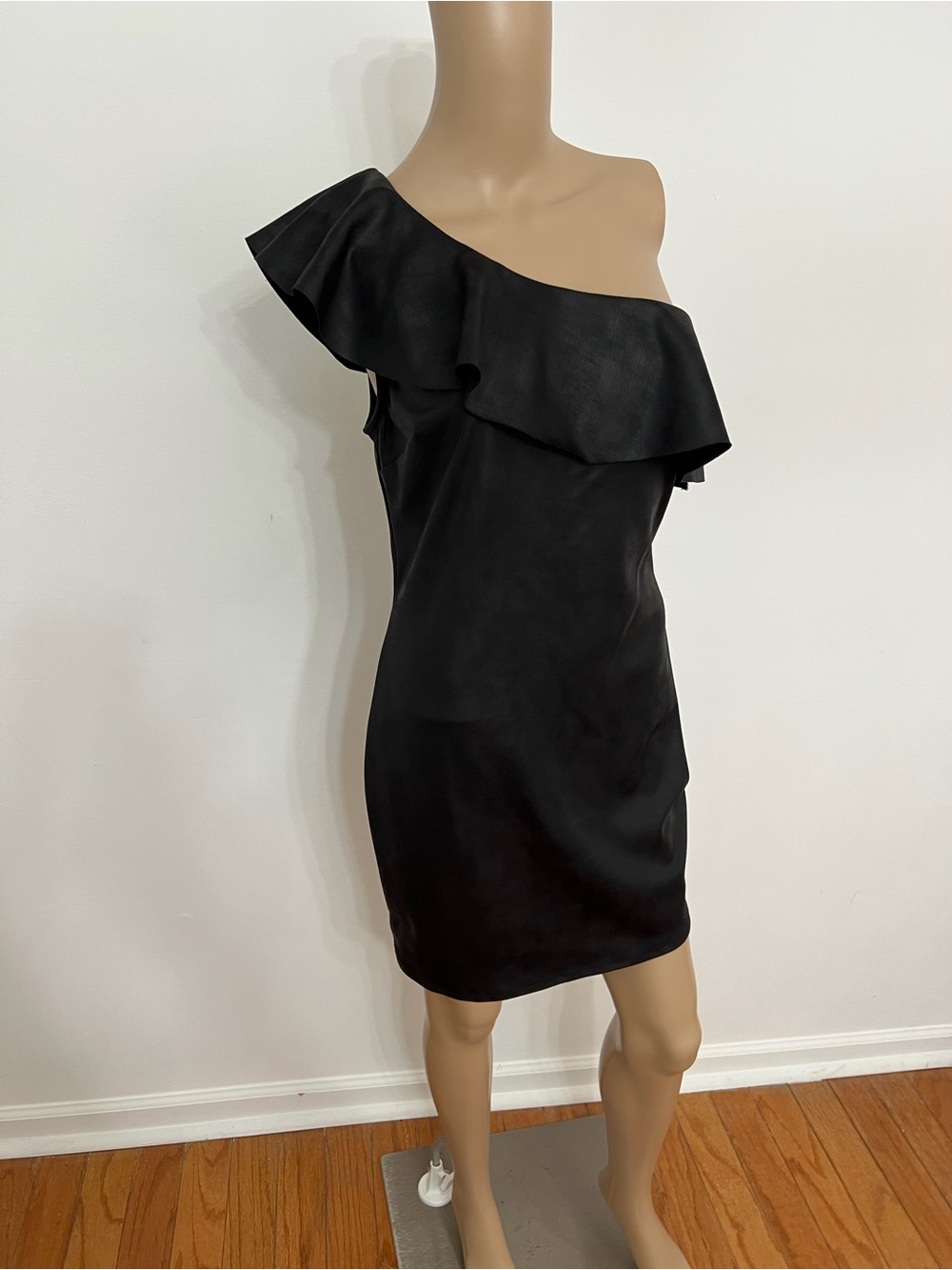 bebe One-Shoulder Black Ruffle Dress